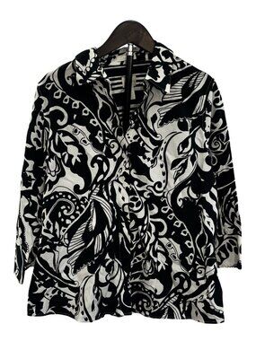 Chicos Non-Iron Button Down Top White Black Contrast Cuff Sz M